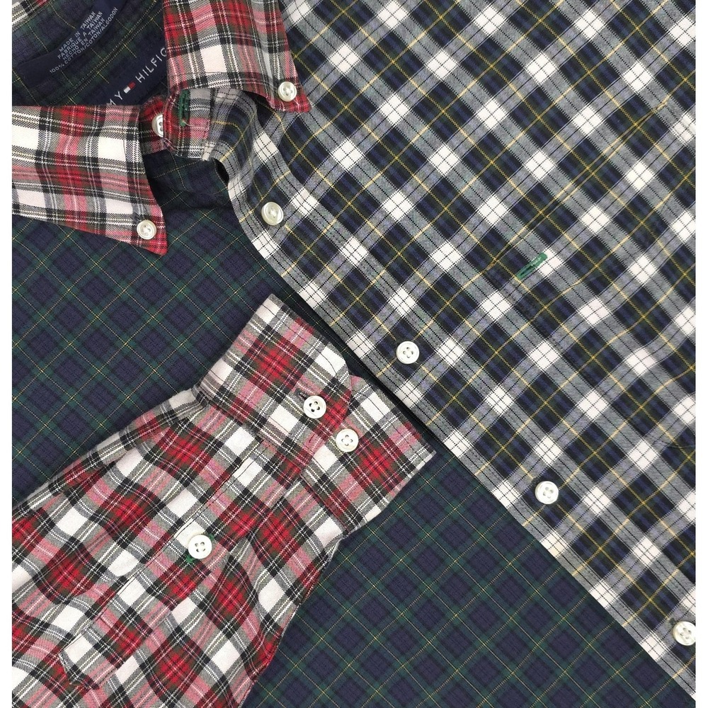 Vintage‎ Tommy Hilfiger Shirt Mens Small Patchwork Plaid Long Sleeve Button Down